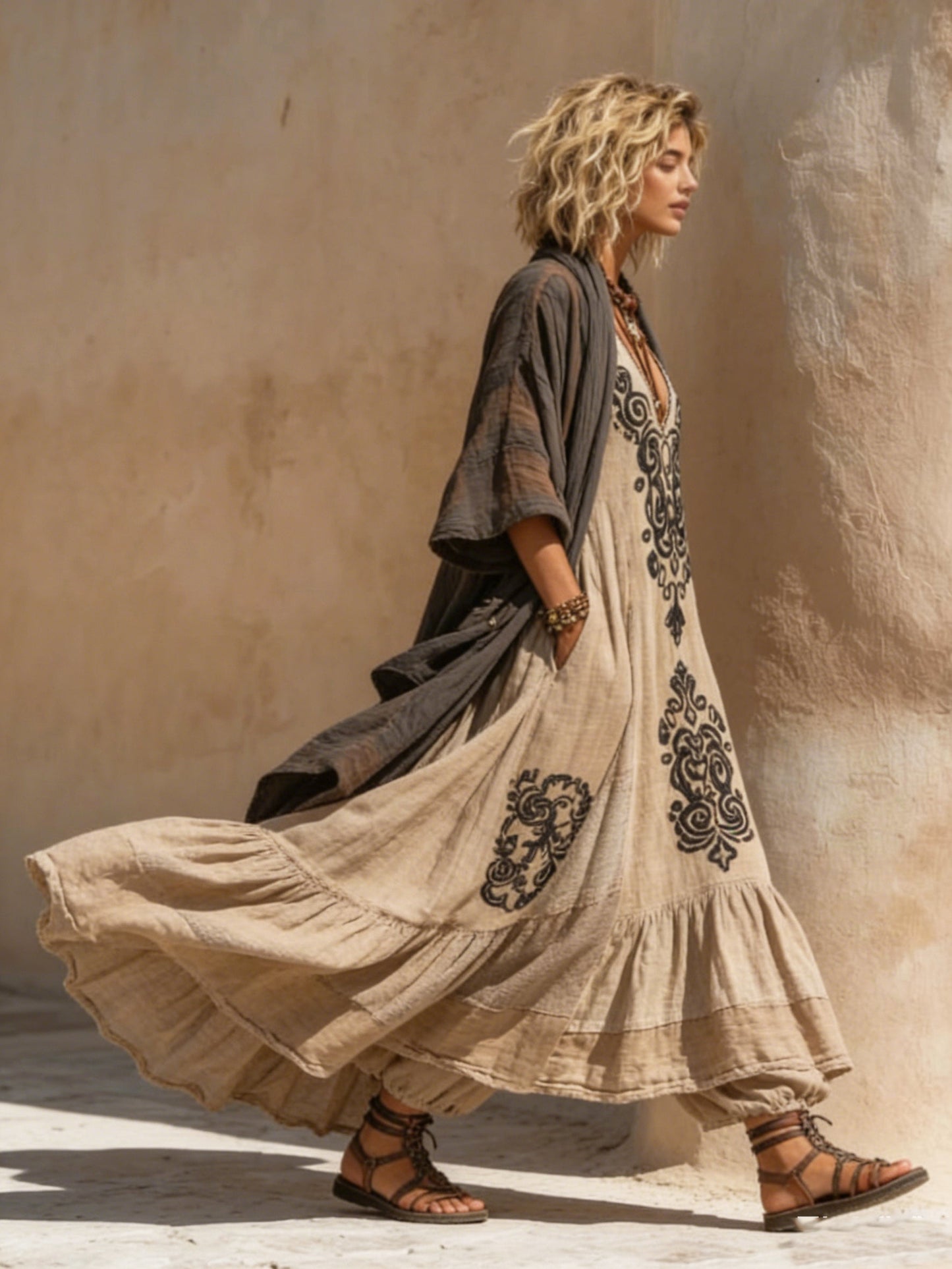 Conjunto de dos piezas de lino de estilo bohemio retro