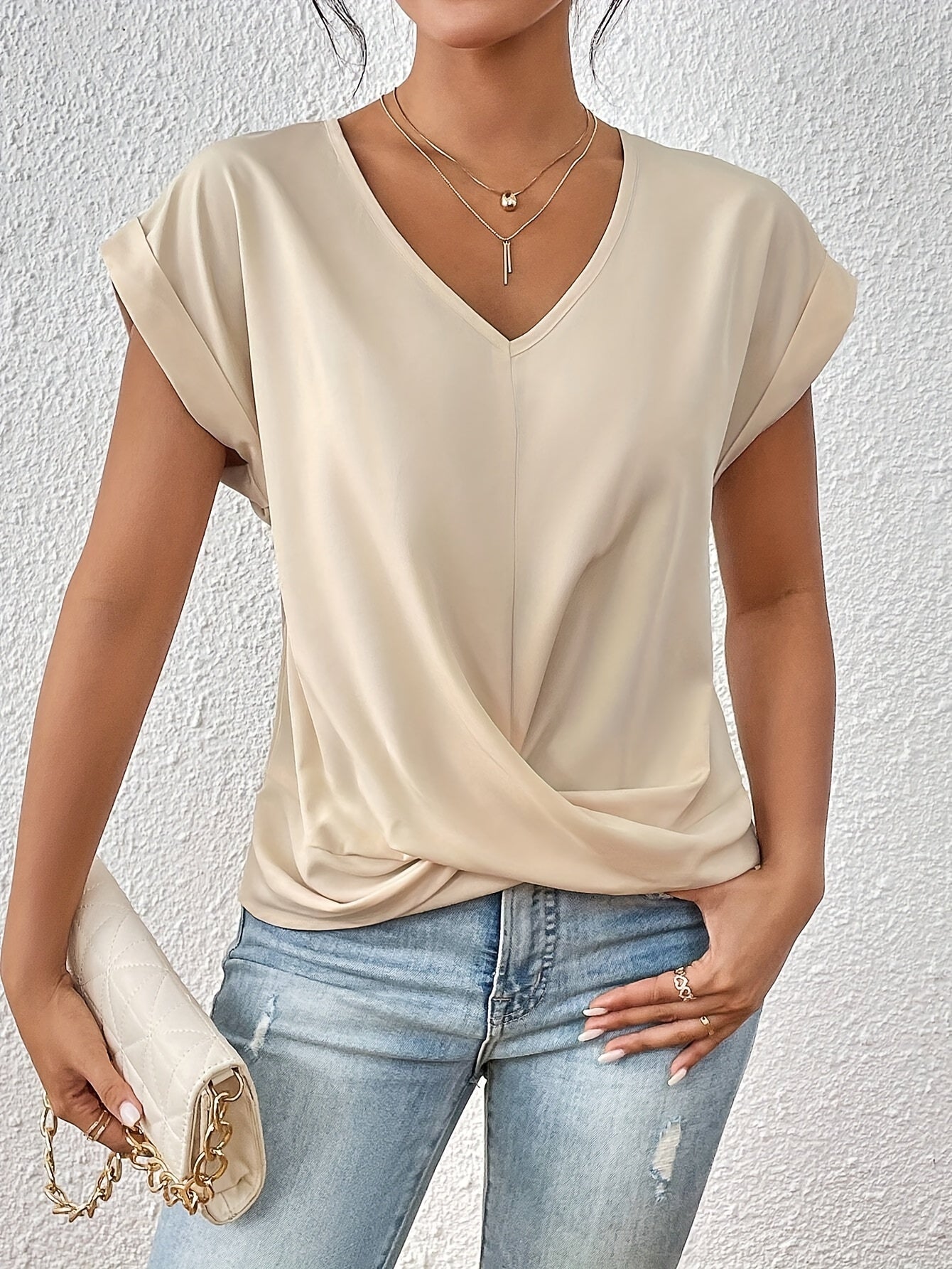 CAMISETA ELEGANTE CON CUELLO EN V PARA MUJERES
