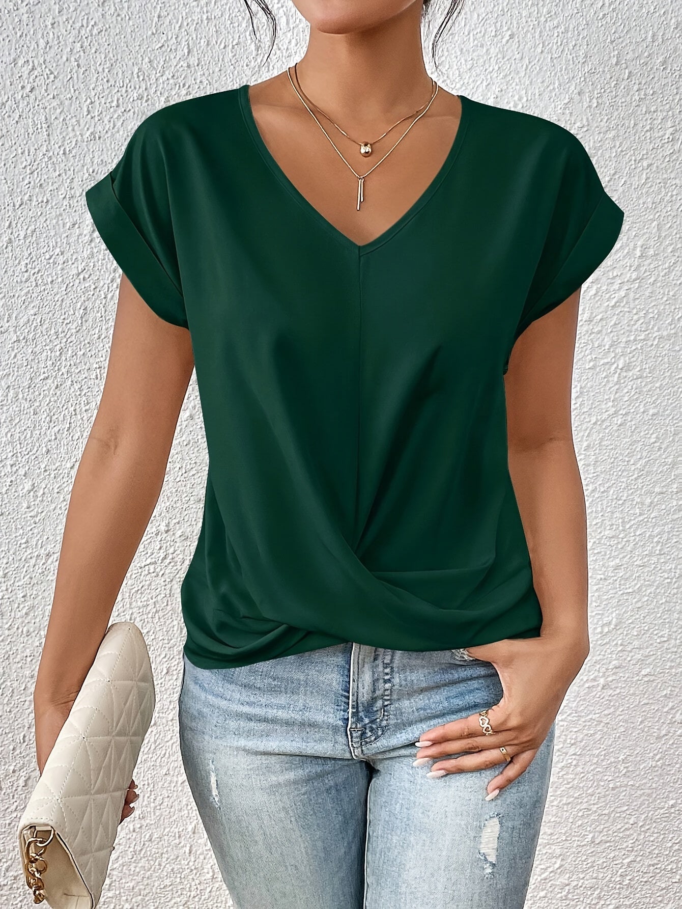 CAMISETA ELEGANTE CON CUELLO EN V PARA MUJERES