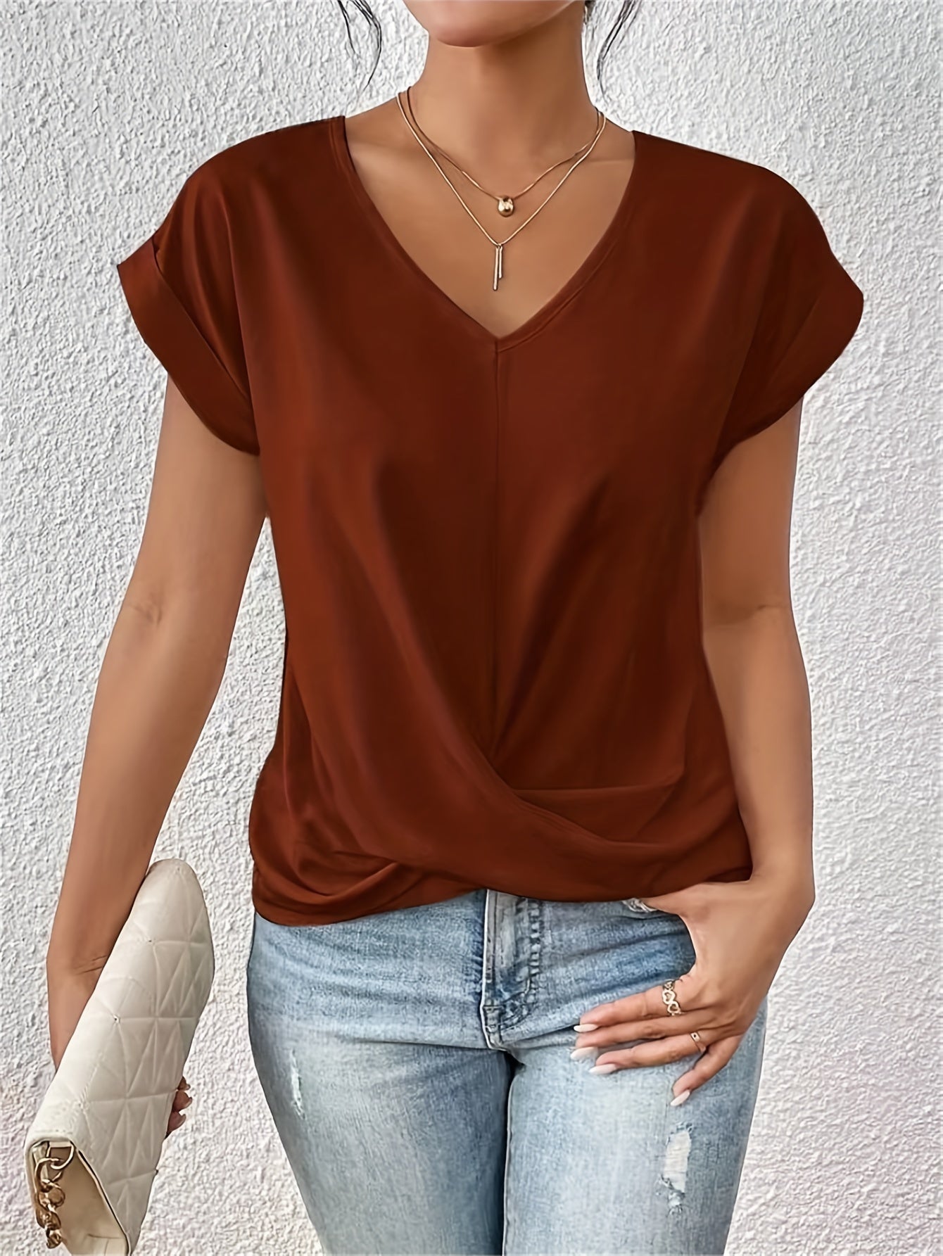 CAMISETA ELEGANTE CON CUELLO EN V PARA MUJERES