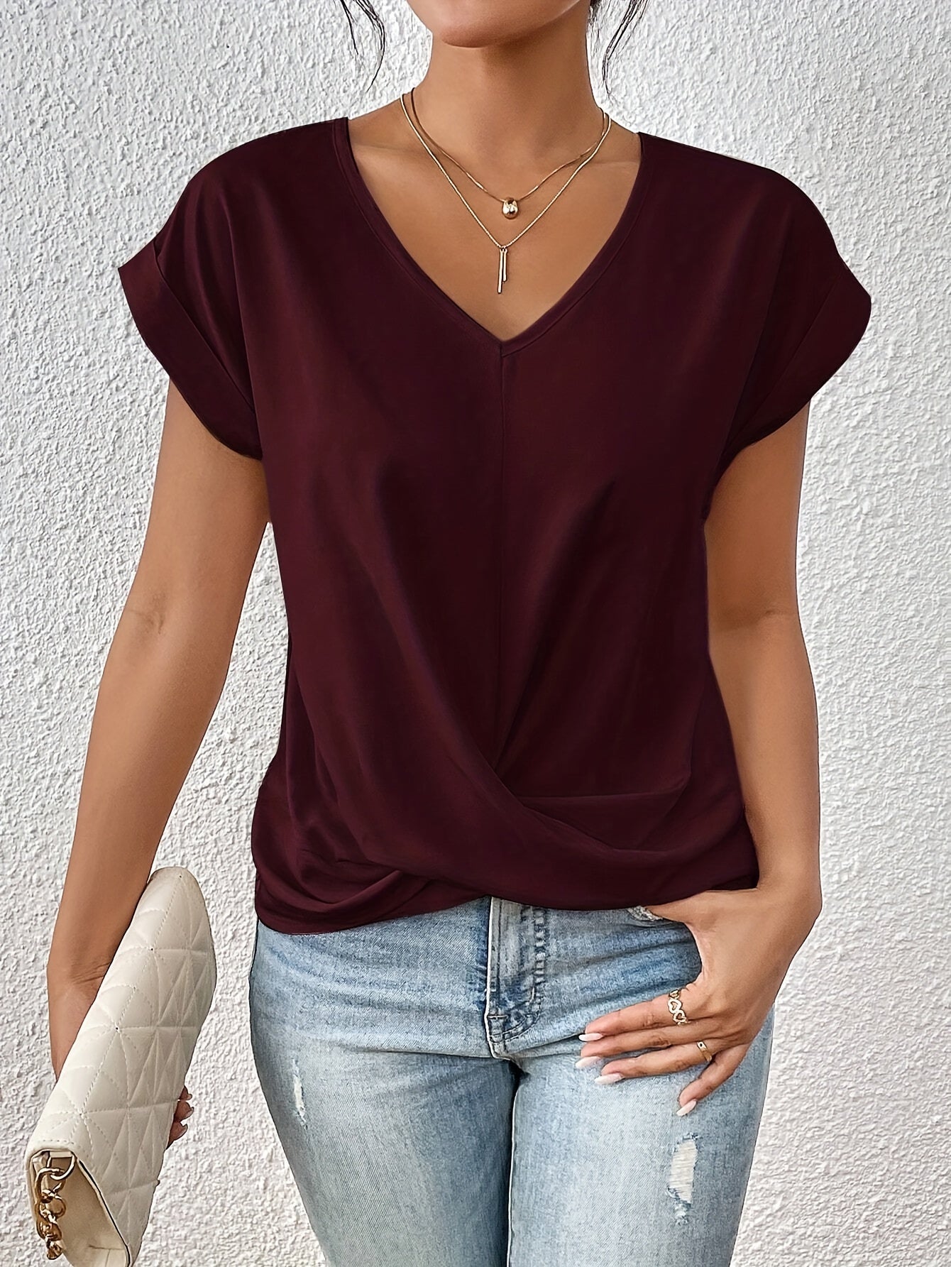CAMISETA ELEGANTE CON CUELLO EN V PARA MUJERES