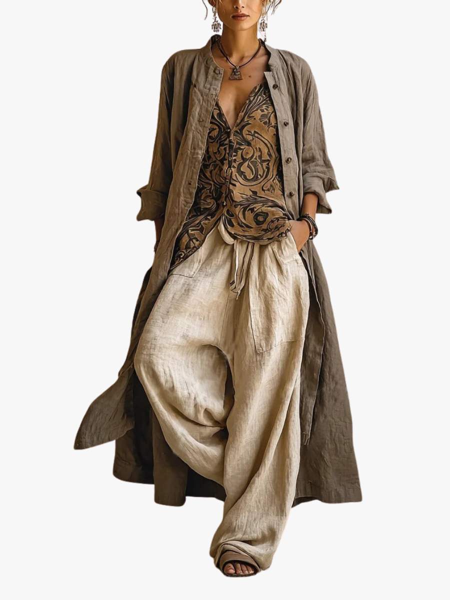 CONJUNTO DE LINO DE TRES PIEZAS PARA MUJERES