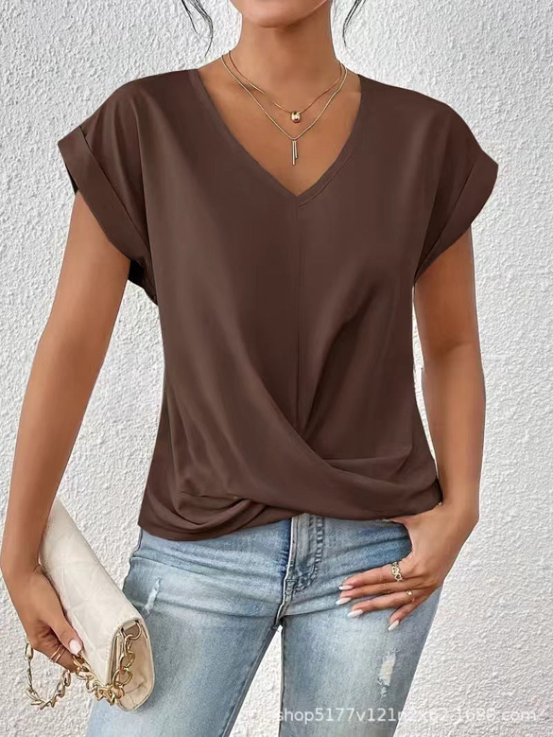 CAMISETA ELEGANTE CON CUELLO EN V PARA MUJERES