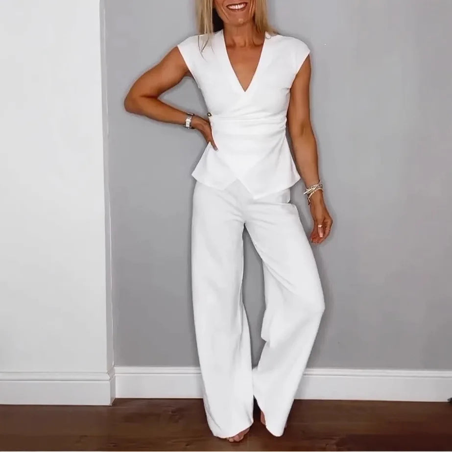 Conjunto Valerisse™ con blusa cruzada y pantalones palazzo