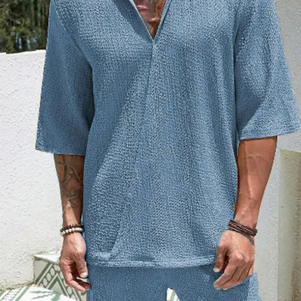 Conjunto Helsinki™ de viscosa texturizada con cuello de polo y estética «old money»