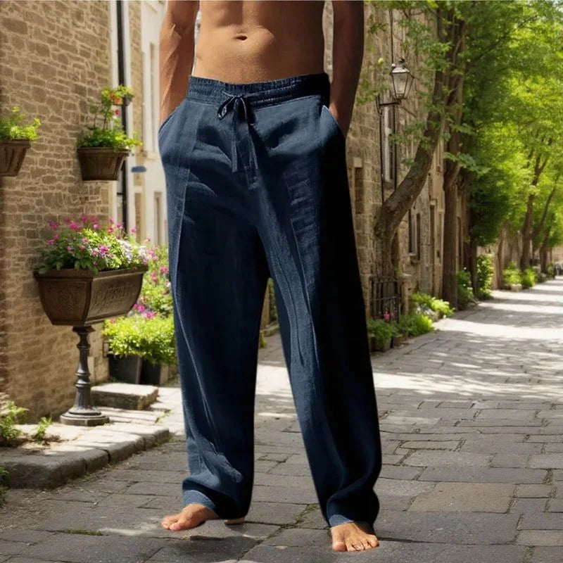 Pantalones Oliver™ de algodón y lino con cintura elástica y cordón ajustable