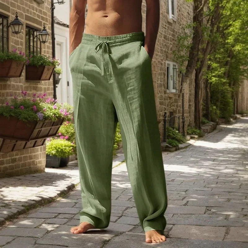 Pantalones Oliver™ de algodón y lino con cintura elástica y cordón ajustable