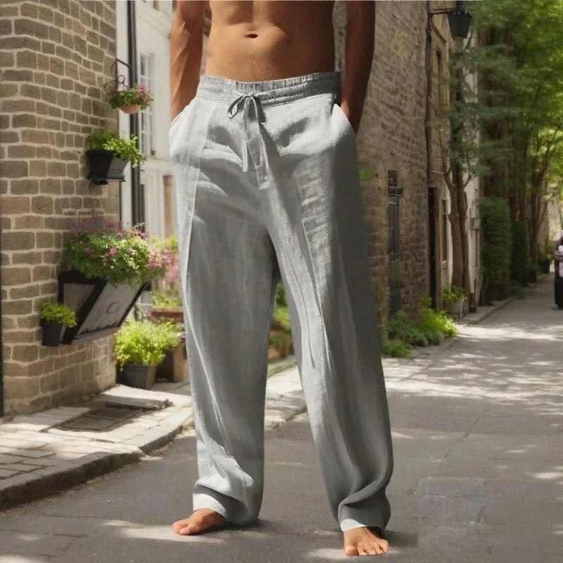 Pantalones Oliver™ de algodón y lino con cintura elástica y cordón ajustable