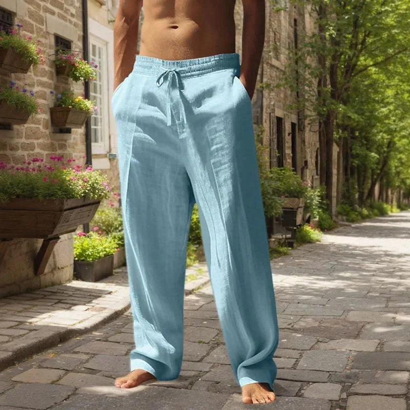 Pantalones Oliver™ de algodón y lino con cintura elástica y cordón ajustable