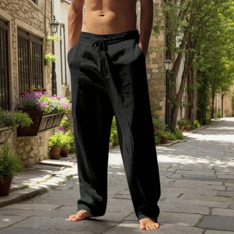 Pantalones Oliver™ de algodón y lino con cintura elástica y cordón ajustable