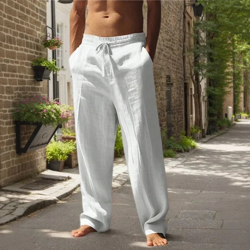Pantalones Oliver™ de algodón y lino con cintura elástica y cordón ajustable