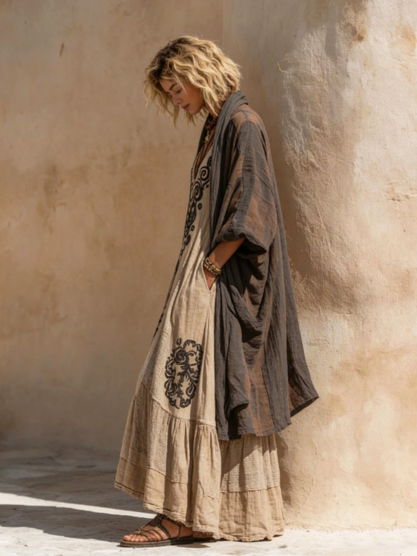 Conjunto de dos piezas de lino de estilo bohemio retro